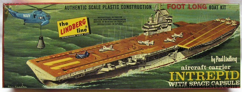 Lindberg 1/888 CV-11 USS Intrepid (Essex Class) Aircraft Carrier with Space Capsule, 726-69 plastic model kit